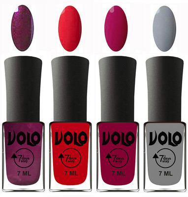 

Volo Ultra Lasting HD Shine Awesome Nail Polish Combo Wine, Redish Orange, Magnta, Light Grey(Pack of 4)