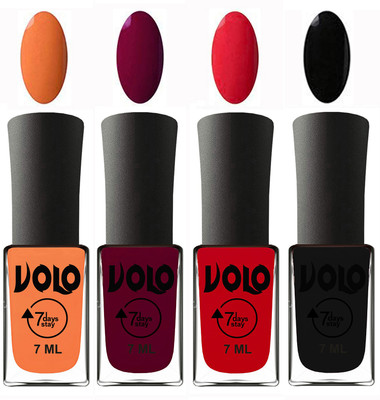 

Volo Ultra Lasting HD Shine Awesome Nail Polish Combo Peach, Wine Maroon, Redish Orange, Black(Pack of 4)