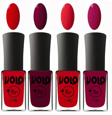 

Volo Ultra Lasting HD Shine Awesome Nail Polish Combo Blood Red, Wine Maroon, Redish Orange, Magnta(Pack of 4)