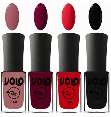

Volo Ultra Lasting HD Shine Awesome Nail Polish Combo Chocolate Peach, Wine Maroon, Redish Orange, Black(Pack of 4)