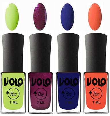 

Volo Ultra Lasting HD Shine Awesome Nail Polish Combo Parrot Green, Wine, Navy Blue, Neon Orange(Pack of 4)