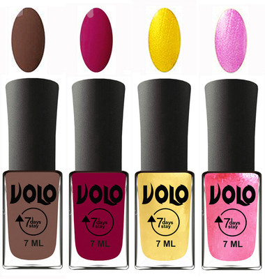 

Volo Ultra Lasting HD Shine Awesome Nail Polish Combo Brown, Magnta, Metallic Light Golden, Metallic Pink(Pack of 4)
