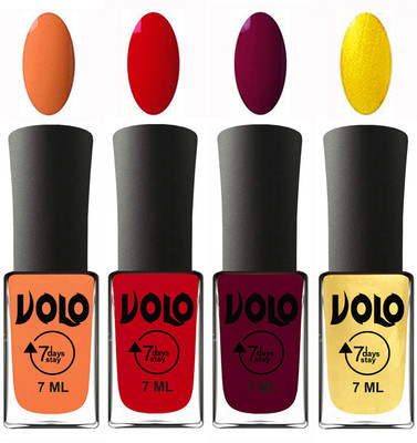 

Volo Ultra Lasting HD Shine Awesome Nail Polish Combo Peach, Blood Red, Wine Maroon, Metallic Light Golden(Pack of 4)