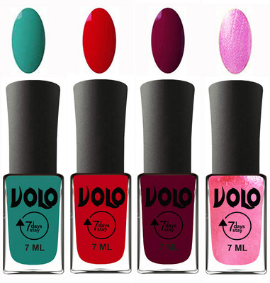 

Volo Ultra Lasting HD Shine Awesome Nail Polish Combo Radium Green, Blood Red, Wine Maroon, Metallic Pink(Pack of 4)