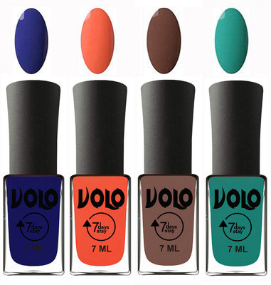 

Volo Ultra Lasting HD Shine Awesome Nail Polish Combo Navy Blue, Neon Orange, Brown, Radium Green(Pack of 4)