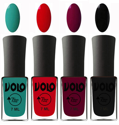 

Volo Ultra Lasting HD Shine Awesome Nail Polish Combo Radium Green, Blood Red, Wine Maroon, Black(Pack of 4)