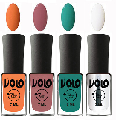 

Volo Ultra Lasting HD Shine Awesome Nail Polish Combo Peach, Chocolate Peach, Radium Green, Top Coat(Pack of 4)
