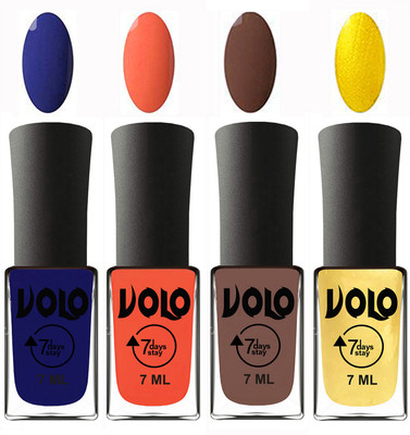 

Volo Ultra Lasting HD Shine Awesome Nail Polish Combo Navy Blue, Neon Orange, Brown, Metallic Light Golden(Pack of 4)