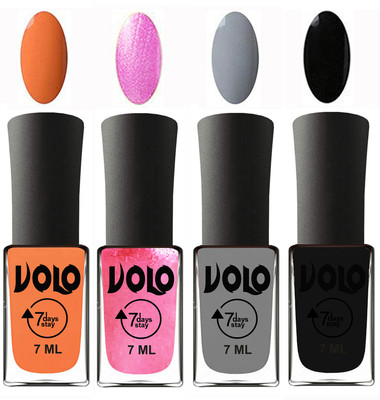 

Volo Ultra Lasting HD Shine Awesome Nail Polish Combo Peach, Metallic Pink, Light Grey, Black(Pack of 4)