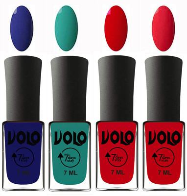 

Volo Ultra Lasting HD Shine Awesome Nail Polish Combo Navy Blue, Radium Green, Blood Red, Redish Orange(Pack of 4)