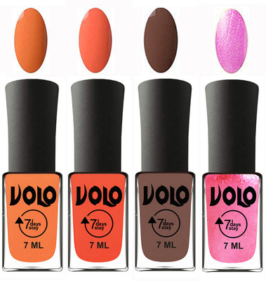 

Volo Ultra Lasting HD Shine Awesome Nail Polish Combo Peach, Neon Orange, Brown, Metallic Pink(Pack of 4)