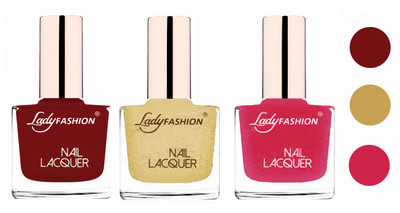

Lady Fashion Glossy & Long Stay Nail Polish combo Coffee,Mettalic Gold,Mettalic Pink(Pack of 3)