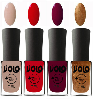 

Volo Ultra Lasting HD Shine Awesome Nail Polish Combo Light Nude, Blood Red, Wine Maroon, Metallic Dark Golden(Pack of 4)