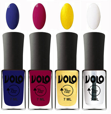 

Volo Ultra Lasting HD Shine Awesome Nail Polish Combo Navy Blue, Magnta, Metallic Light Golden, Top Coat(Pack of 4)