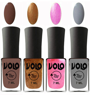

Volo Ultra Lasting HD Shine Awesome Nail Polish Combo Brown, Metallic Dark Golden, Metallic Pink, Light Grey(Pack of 4)