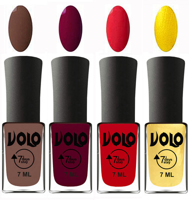 

Volo Ultra Lasting HD Shine Awesome Nail Polish Combo Brown, Wine Maroon, Redish Orange, Metallic Light Golden(Pack of 4)