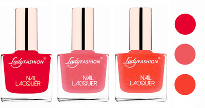 

Lady Fashion Glossy & Long Stay Nail Polish combo Sweet Red,Silky Pink,Orange Silk(Pack of 3)