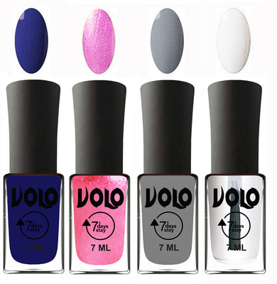 

Volo Ultra Lasting HD Shine Awesome Nail Polish Combo Navy Blue, Metallic Pink, Light Grey, Top Coat(Pack of 4)