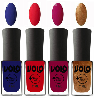 

Volo Ultra Lasting HD Shine Awesome Nail Polish Combo Navy Blue, Redish Orange, Magnta, Metallic Dark Golden(Pack of 4)