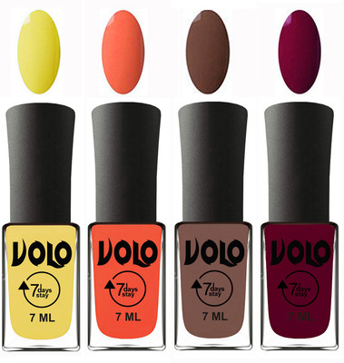 

Volo Ultra Lasting HD Shine Awesome Nail Polish Combo Yellow, Neon Orange, Brown, Wine Maroon(Pack of 4)