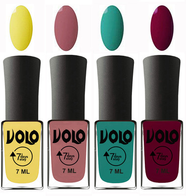 

Volo Ultra Lasting HD Shine Awesome Nail Polish Combo Yellow, Chocolate Peach, Radium Green, Wine Maroon(Pack of 4)