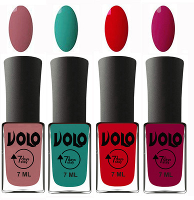

Volo Ultra Lasting HD Shine Awesome Nail Polish Combo Chocolate Peach, Radium Green, Blood Red, Magnta(Pack of 4)