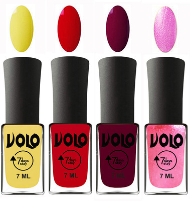 

Volo Ultra Lasting HD Shine Awesome Nail Polish Combo Yellow, Blood Red, Wine Maroon, Metallic Pink(Pack of 4)