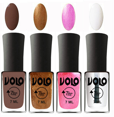 

Volo Ultra Lasting HD Shine Awesome Nail Polish Combo Brown, Metallic Dark Golden, Metallic Pink, Top Coat(Pack of 4)