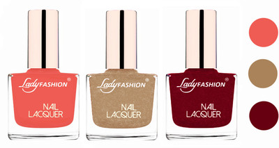 

Lady Fashion Glossy & Long Stay Nail Polish combo Light Orange,Beach Nude,Pink(Pack of 3)