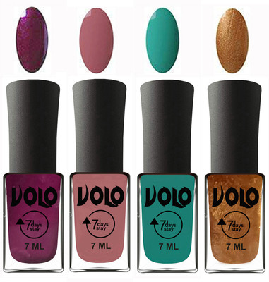

Volo Ultra Lasting HD Shine Awesome Nail Polish Combo Wine, Chocolate Peach, Radium Green, Metallic Dark Golden(Pack of 4)