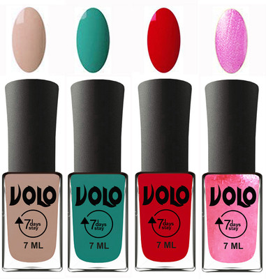 

Volo Ultra Lasting HD Shine Awesome Nail Polish Combo Light Nude, Radium Green, Blood Red, Metallic Pink(Pack of 4)