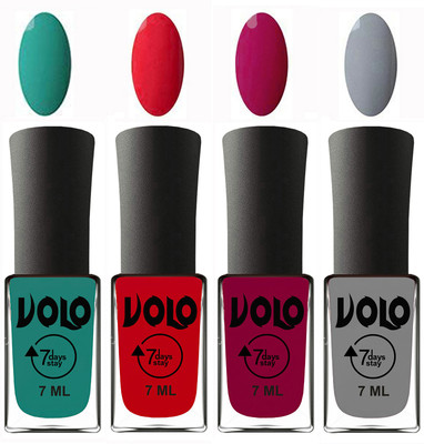 

Volo Ultra Lasting HD Shine Awesome Nail Polish Combo Radium Green, Redish Orange, Magnta, Light Grey(Pack of 4)