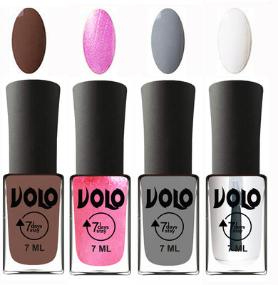 

Volo Ultra Lasting HD Shine Awesome Nail Polish Combo Brown, Metallic Pink, Light Grey, Top Coat(Pack of 4)