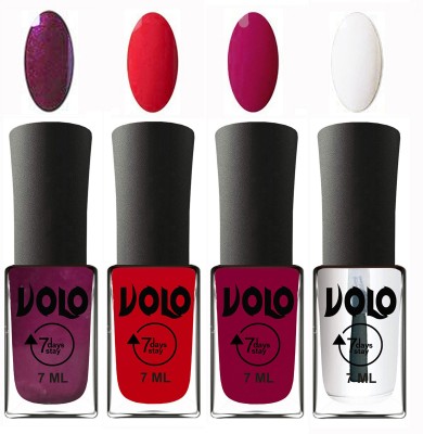 

Volo Ultra Lasting HD Shine Awesome Nail Polish Combo Wine, Redish Orange, Magnta, Top Coat(Pack of 4)