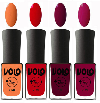 

Volo Ultra Lasting HD Shine Awesome Nail Polish Combo Peach, Blood Red, Wine Maroon, Magnta(Pack of 4)