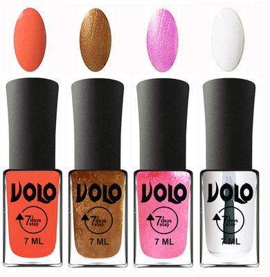 

Volo Ultra Lasting HD Shine Awesome Nail Polish Combo Neon Orange, Metallic Dark Golden, Metallic Pink, Top Coat(Pack of 4)