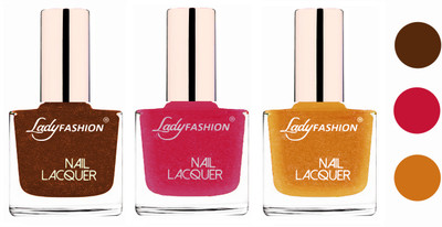 

Lady Fashion Glossy & Long Stay Nail Polish combo Copper,Abricoat Rose,Golden(Pack of 3)