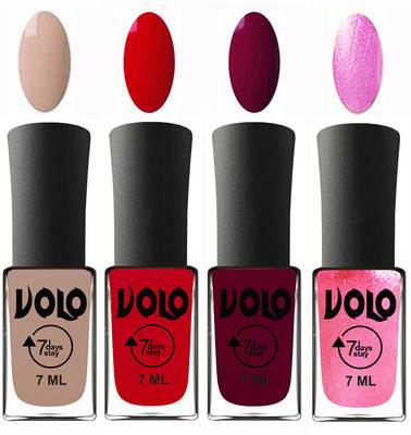 

Volo Ultra Lasting HD Shine Awesome Nail Polish Combo Light Nude, Blood Red, Wine Maroon, Metallic Pink(Pack of 4)