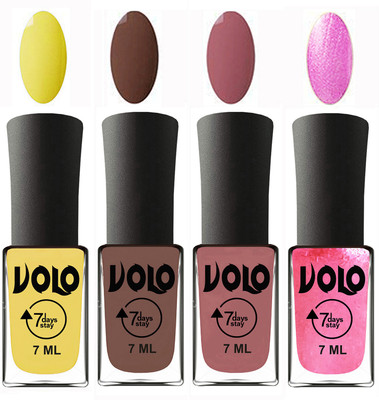 

Volo Ultra Lasting HD Shine Awesome Nail Polish Combo Yellow, Brown, Chocolate Peach, Metallic Pink(Pack of 4)