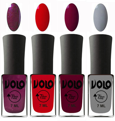 

Volo Ultra Lasting HD Shine Awesome Nail Polish Combo Wine, Blood Red, Wine Maroon, Light Grey(Pack of 4)