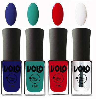 

Volo Ultra Lasting HD Shine Awesome Nail Polish Combo Navy Blue, Radium Green, Blood Red, Top Coat(Pack of 4)
