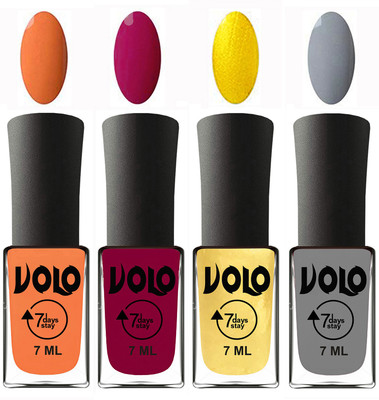

Volo Ultra Lasting HD Shine Awesome Nail Polish Combo Peach, Magnta, Metallic Light Golden, Light Grey(Pack of 4)