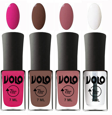 

Volo Ultra Lasting HD Shine Awesome Nail Polish Combo Magnta, Brown, Chocolate Peach, Top Coat(Pack of 4)