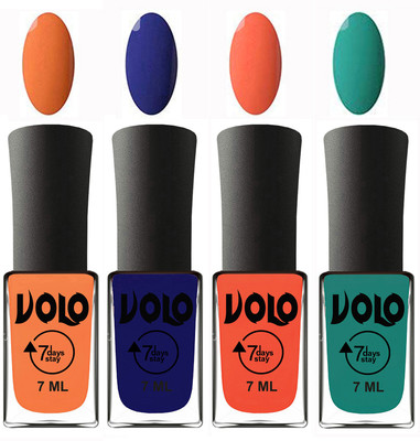 

Volo Ultra Lasting HD Shine Awesome Nail Polish Combo Peach, Navy Blue, Neon Orange, Radium Green(Pack of 4)