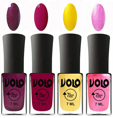 

Volo Ultra Lasting HD Shine Awesome Nail Polish Combo Wine, Magnta, Metallic Light Golden, Metallic Pink(Pack of 4)