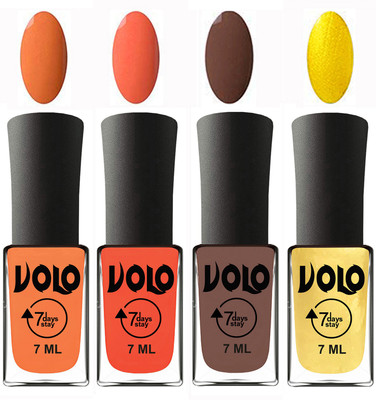

Volo Ultra Lasting HD Shine Awesome Nail Polish Combo Peach, Neon Orange, Brown, Metallic Light Golden(Pack of 4)
