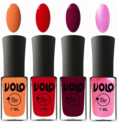 

Volo Ultra Lasting HD Shine Awesome Nail Polish Combo Peach, Blood Red, Wine Maroon, Metallic Pink(Pack of 4)