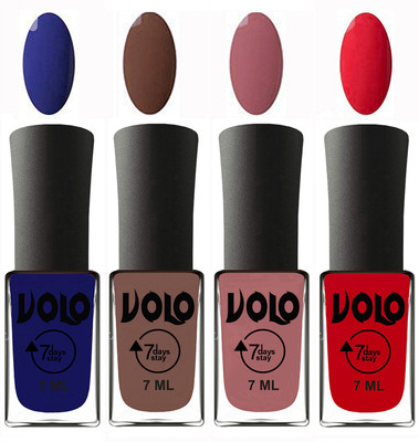 

Volo Ultra Lasting HD Shine Awesome Nail Polish Combo Navy Blue, Brown, Chocolate Peach, Redish Orange(Pack of 4)