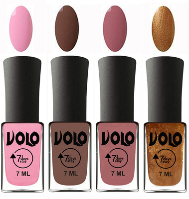 

Volo Ultra Lasting HD Shine Awesome Nail Polish Combo Light Pink, Brown, Chocolate Peach, Metallic Dark Golden(Pack of 4)