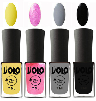 

Volo Ultra Lasting HD Shine Awesome Nail Polish Combo Yellow, Metallic Pink, Light Grey, Black(Pack of 4)
